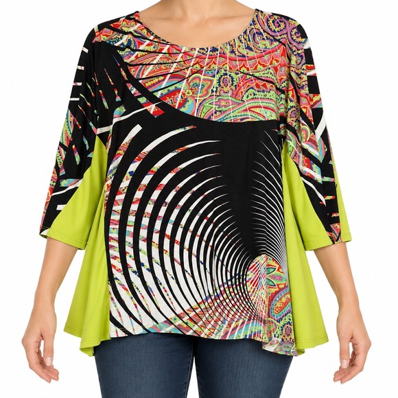 IC By Connie K Other - IC By Connie K Tunic Top Women M Multicolor Abstract Print Paisley 3/4 Sleeve